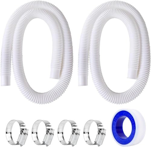 Lot de 2 tuyaux de piscine de 32 mm avec manchons, blanc, tuyau flexible pour pompe de piscine, avec 4 clips de sécurité, pour pompe à filtre et piscine