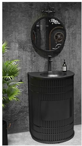 ZTGL Pedestal Bathroom Wash Basin Sink, Floorstanding Pedestal Sink for Bathroom, Industrial Style Vanity Units Sinks, Modern Iron Art Free Standing Wash Basin Vanity Sinks B,With Mirror