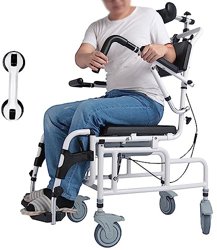 Reclining Shower Chair with Lockable Wheels, Detachable Bucket, and Adjustable Tilt for Elderly Bathroom Safety