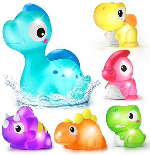 6 Packs Dinosaur Light Up Bath Toys for 1 2 Year Old Boys Birthday Presents