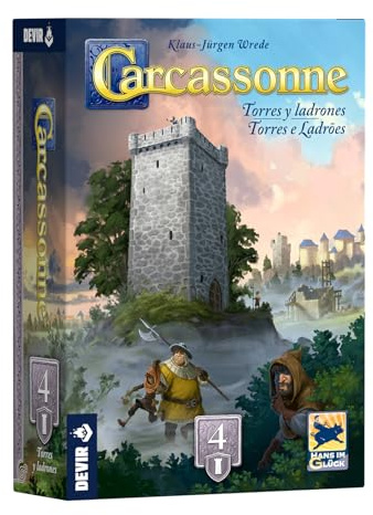 Devir Carcassonne: Expansión Torres y Ladrones – Juego de Mesa Estratégico con Losetas, Vigías y Robos para Adultos y Niños | Edición Española