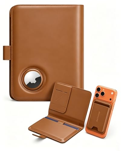 Stouchi AirTag Passport Holder for Men & Women, Vegan Leather Travel Wallet with Detachable Magnetic Card Case, RFID Blocking & 1-Second Pull Strap — Premium Travel Gift