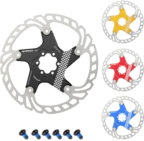 CYSKY cykel bromsskiva med 6 skruvar 140mm/160mm/180mm/203mm CNC-fräsade rostfria svävande kullagerade bromsskivor för ebike, racercykel, MTB, BMX, Fatbike, Gravelcykel (Svart, 203mm)
