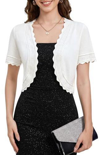 ZLIGXEA Mujer Short Bolero Corto Cardigan para Vestidos Primavera Verano Ligero Festivo Elegante Frente Abierto Shrug Cardigan con Encaje