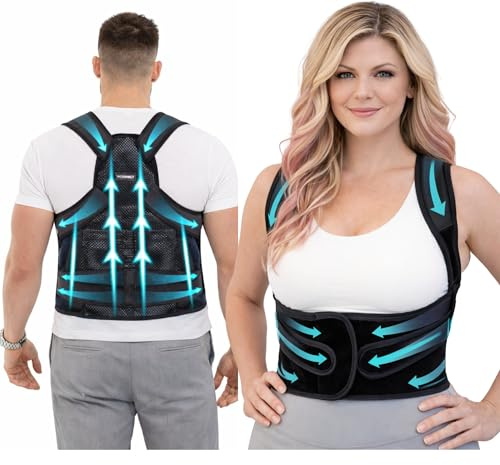 RowMay Essentials Posture Corrector for Women & Men, Adjustable Back Brace Back Straightener, Upper Back & Shoulder Support for Improved Posture, Sizes M, L & S