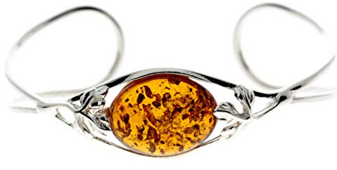 Klassiskt 925 sterling silver massivt armband set med baltisk bärnsten ädelsten – GL511, En storlek, Papper Sten Sterlingsilver, - Amber