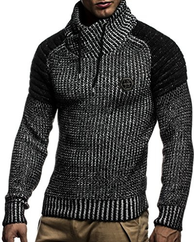 LEIF Nelson Mens Pull Tricoté Col châle Coupe Slim Fit pour Hiver Été | Tee Shirt pour Homme à Manches Longues avec col