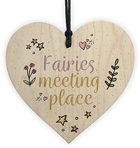 Red Ocean Garden Sign Fairies Meeting Place Wooden Hanging Heart Shed SummerHouse Plaque
