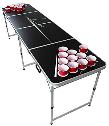 Beercup Beer Pong Tisch für Partyspiele, Klappbarer Bierpong Tisch, Bier Pong Tisch Set mit Redcups-Becherhalter, Robuster Beerpong Spiel Tisch, Höhenverstellbare und Wasserfeste Bierpong-Tische