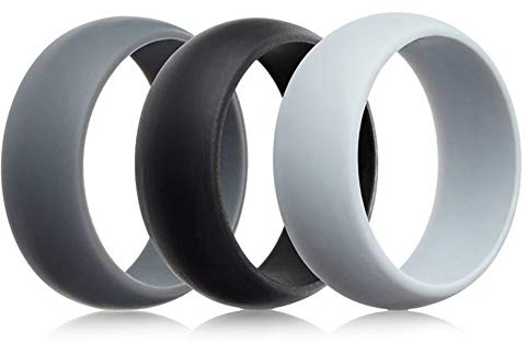 Flongo Herrring Männen Silikon Ringar Sigillering Bandring Tumring 3 Stycken Set, Gummiband Förlovning Förlovning Förlovningsringar Bröllop Sigillering Svart Vit Grå Herraccessoarer, Silikon