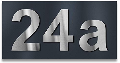 Metzler Hausnummer aus Edelstahl, individuelles Hausnummernschild, 3-stellige Hausnummer in Anthrazit, rostfrei und gebürstet, 3D-Effekt, Made in Germany, inkl. Befestigungsmaterial (38,5 x 20 cm)