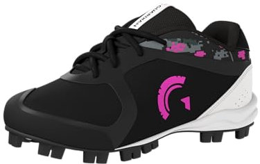 Guardian Baseball Youth Low Top Baseball Cleats for Boys and Girls Softball Cleats - Size 12 Little Kid to 7 Big Kid, Black/Highlighter Pink, 5 US Big Kid