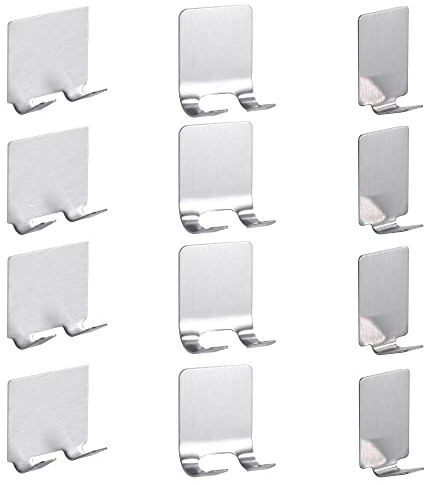 VENGABY 12 Stücke Haken Edelstahl Selbstklebend, Wandhaken Selbstklebend, Klebehaken Badezimmer Haken Ohne Bohren, Hacken zum Selbst Kleben, Kleiderhaken Selbstklebend