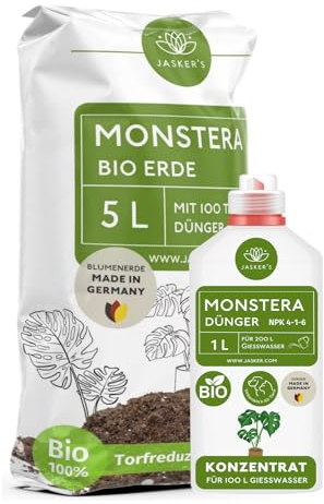 JASKER'S Monstera Erde 5 L + Monstera Dünger 1 L