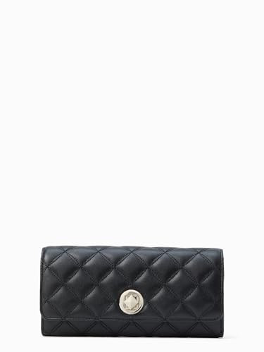 kate spade new york womens Tinsel Smooth Quilted Leather Boxed Large Flap Turnlock Wallet, Black, One Size