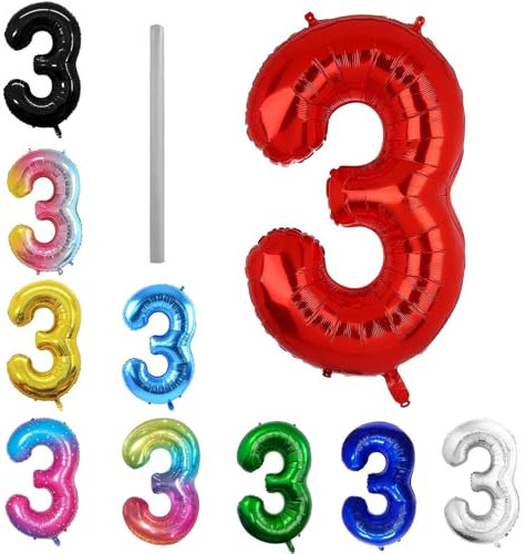 Geburtstag zahlen Luftballon 3 jahre-Rot XXL Jumbo Folienballon 40 Zoll – 101 cm Luftballons 3 Geburtstag Junge Mädchen Babyparty Geburtstagsdeko Jubiläumsparty Dekoration