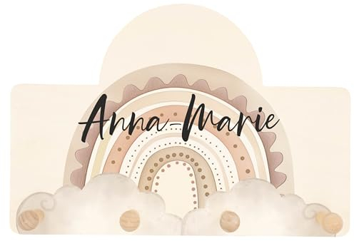 Geschenkfreude Personalsierte Kindergarderobe mit Namen aus Holz - Kinder Garderoben Regenbogen rosa - einzigartige Kinderzimmer Deko - Wandgarderobe - Baby Garderobe - Kleiderhaken für Kinder