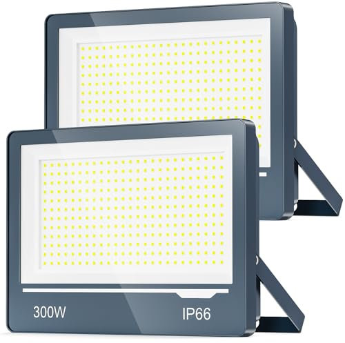 TOPAUBUB LED Strahler Außen 300W 30000LM 2 Stücke - Superhell LED Scheinwerfer Fluter Außen 6500K Kaltweiss Flutlichtstrahler IP66 Wasserdicht Aussenstrahler Hofbeleuchtung für Garten