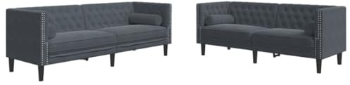 vidaXL 2-TLG. Chesterfield-Sofa-Set mit Nackenrollen Dunkelgrau Samt
