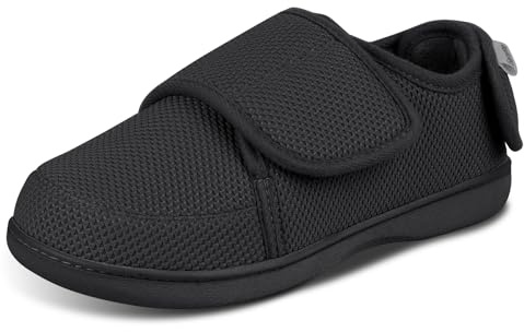 Garonne Women's Diabetic Wide Width Adjustable Slippers with Memory Foam and Non-Slip Indoor Outdoor Sole(8,Black)
