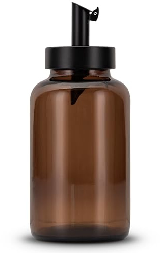 Koffs Design sockerströare med rostfritt stål doserare – individuellt tryckbart ströare för socker, frön, flingor toppings – modern sockerskål av glas med UV-skydd – 300 ml – tom