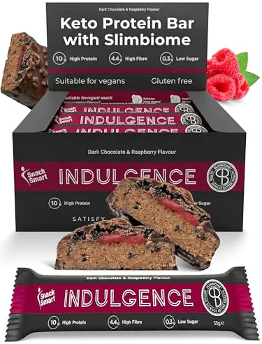 SnackSmart Keto Protein Bars with Slimbiome® – Low Carb, High Protein, Low Sugar Snack for Weight Loss & Gut Health – Ozempic-Friendly Dark Chocolate & Raspberry GLP1 Alternative Snack (12 x 35g)