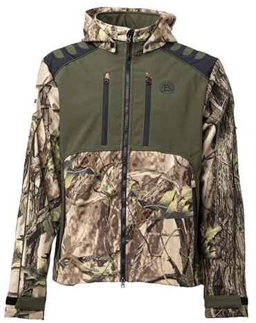 BITRABI Giacca Tiger da Caccia Mimetica, Softshell Impermeabile con Cappuccio Removibile, Design a Due Tonalità,Verde Militare e Giallo Alta Visibilità (IT, Testo, S, Regular, Regular, Verde)