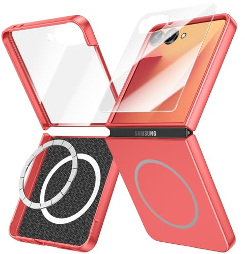 Doeshine for Samsung Galaxy Z Flip 7 Case Mag-safe, Ultra Slim Full Body Cover, Built-in Screen Protector, Thin Slim Fit Phone Case, Lightweight Skin-Friendly, Hard PC Cover for Z Flip 7 (Coralred)