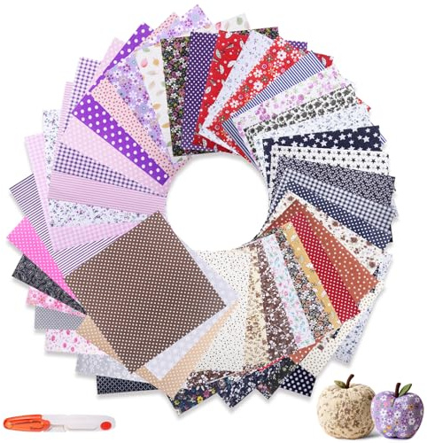 Yimomoyi 50 PCS Tissu en Coton, 20 x 20 cm Patchwork en Tissu Carrés Fabric Bundle Mixtes Imprimé Textile Couture Bricolage Coussins Matelassage Artisanat Quilting Scrapbooking Artcraft