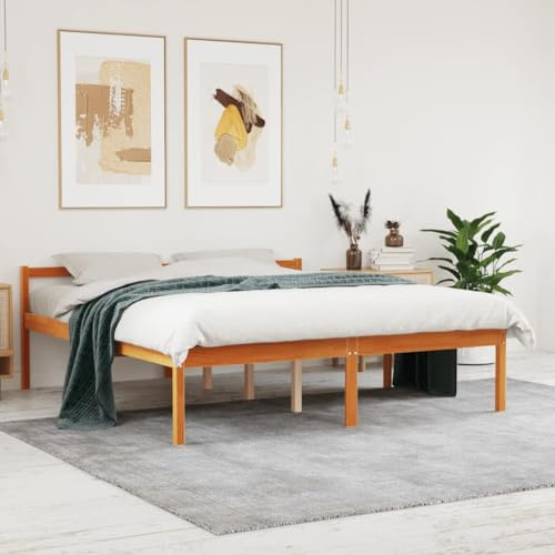 Generico Letto per Anziani Marrone Cera 150x200cm Legno Massello di Pino,Marrone,22kg,844159
