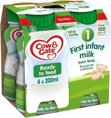 Cow & Gate 1 First Infant Baby Milk Ready to Use Liquid Formula, from Birth, 4x200ml
