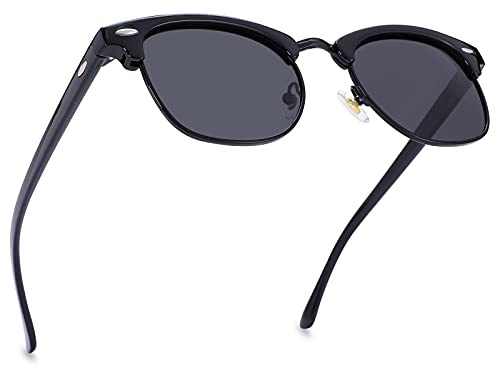 Pro Acme Polarized Classic Semi Rimless Sunglasses for Men Women, Metal Rivets | UV400 Protection | Retro Style Sunglasses (Black Lens/Black Rimmed)