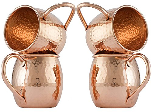 Zap Impex Moscow Mule Kupferbecher – 4er-Set – 100% handgefertigte Fassbecher aus reinem massivem Kupfer in Lebensmittelqualität – 16 oz hochwertiges Cocktail-Kupferglas