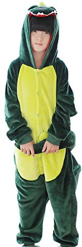 TAGVO Enfant Pyjamas Animal en Flanelle Ensemble Hiver Grenouillère Garçons Filles Cosplay Déguisement Combinaison Vêtement De Nuit Unisexe Chic Costume Noël Fête Chaud Onesie Dinosaure Vert-140