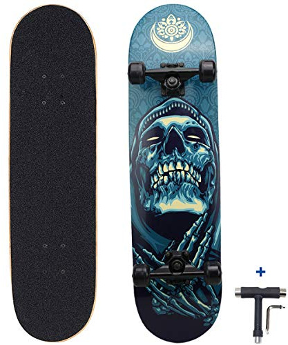 Dreambeauty 31 inch Pro Skateboard Complete,7 Layer Maple Wood Double Kick Concave Skateboards, Tricks Skateboards for Teens, Beginners, Girls, Boys, Kids, Adults (Pray)
