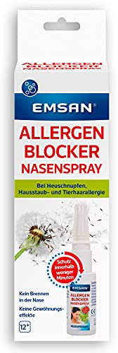 Emsan® Allergenblocker Nasenspray | bei Heuschnupfen bzw. allergischer Rhinitis | Spray für die Nase | Wirksamkeit klinisch belegt | Langanhaltende Befeuchtung | 15 ml