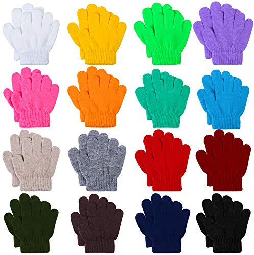 Tupa 16 Pairs Winter Kids Warm Magic Gloves Full Fingers Stretchy Knitted Gloves for Boys or Girls (Multicolor A, 1-2 Years)