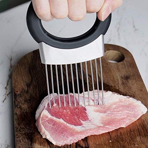 Supporto per cipolle Acciaio inossidabile Verdura Affettatrice di patate Gadget Forchetta in acciaio inossidabile Affettatrice di odori Utensile da