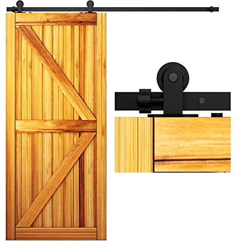 WOLFBIRD 200cm(6.6FT) Schiebetürbeschlag Set Schiebetürsystem Komplett-Set für holz Schiebetür Einzeltür,Oberteil T Rollenaufhänger, Schwarz