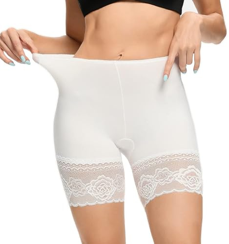 Joyshaper Underbyxor, dam, underkjol, korta byxor, anti-skav shorts, cykelbyxor för klänning, spetsleggings, rembyxor, trådbyxor, sömlösa underkläder, mjuka, elastiska, lätta, Vit, M