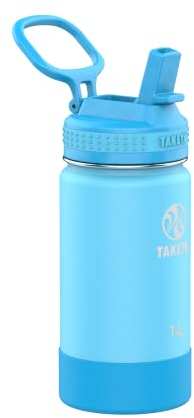 Takeya Actives Kids 14 oz Vacuum Insulated Stainless Steel Water Bottle with Straw Lid, Atlantic Blue