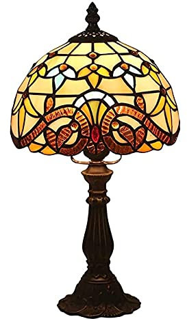 GAUUA 8 Inch Tiffany Style Desk Lamp Baroque Stained Glass Lampshade Antique Alloy Base for Bedroom Living Room Bedside Lighting