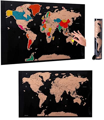 Mappamondo da Grattare Cartina Geografica Poster Mappa del Mondo 82,5 x 59,4 cm Scratch Off Dimensione per Parete Muro con Design Moderno con Custodia Cilindro