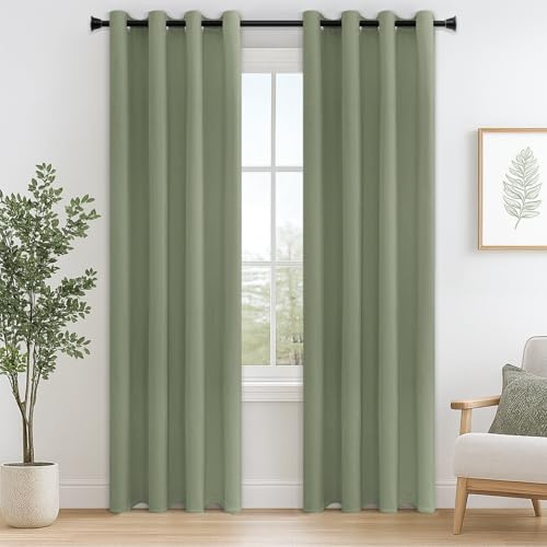 MRTREES Blackout Curtains Bedroom 90 Drop 2 Panels Sage Green Eyelet Thermal Curtain for Living Room Soft Texture Window Treatments for Kids 46x90 Inch 117x228 CM