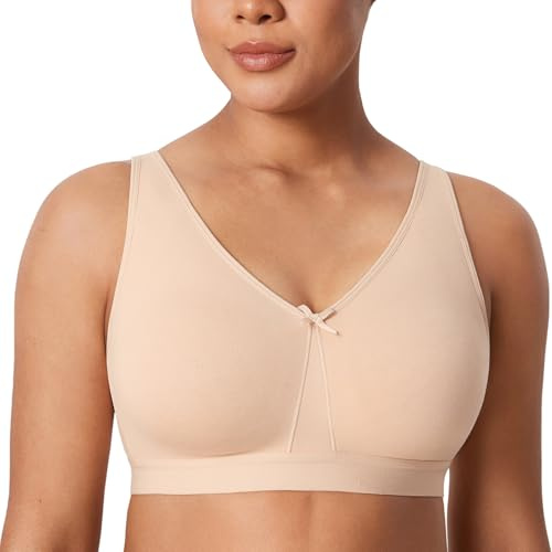 AISILIN Women's Non Wired Bras Full Cup Cotton Comfort No Padding Plus Size Sleep Wireless Beige 34F