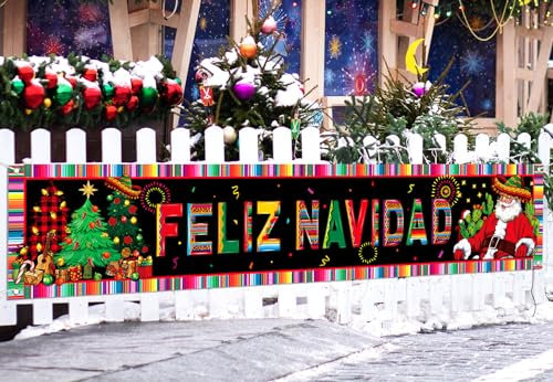 Nepnuser Feliz Navidad Fence Banner Mexican Christmas Spanish Winter Holiday Party Decoration Large Home Garden Outdoor Yard Hanging Sign-1.6 * 8.2ft