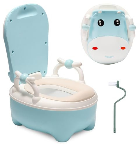 Eulenke Kuh Theme Töpfchen für Kinder ab 1-6 Jahre, Jungen Kindertoilette Baby Toilette, Typ der Schublade Baby Potty Klo mit Bürste Spritzschutz Deckel, Toilettentrainer Kindertöpfchen(Blau)