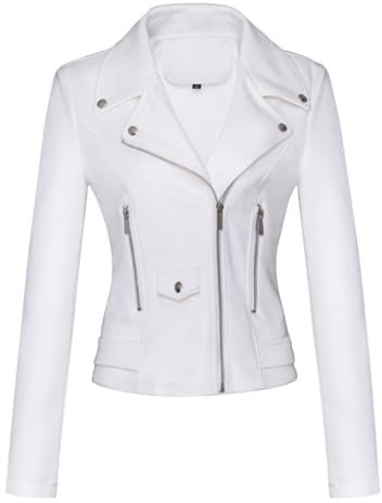 ANUFER Damen Wildleder-Kunstleder Biker-Jacke Kühl Kreuz-Reißverschluss Kurzer Mantel SD5A1212 Weiß S
