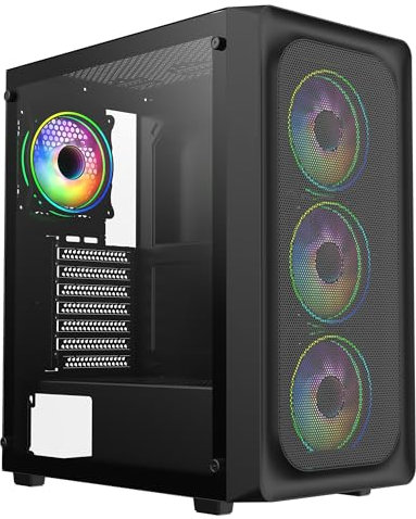 CiT Orion Black Airflow Mid-Tower PC Gaming Case ATX with Front Mesh Front Panel & Tempered Glass Side Panel with 4 x CiT Tornado Infinity 120mm ARGB Dual-Ring Fans Included
