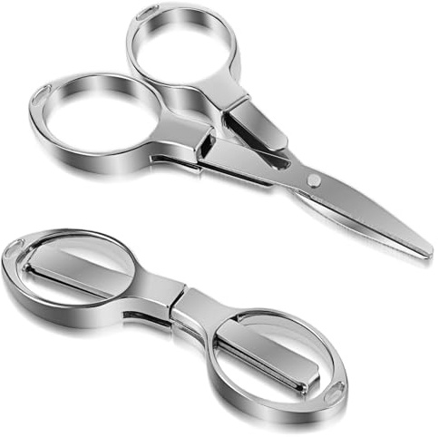 2 St Teleskopisk Hopfällbar Sax - Mini Bärbar Resesax 8,3 × 2,4 Cm - Hantverkssax Liten Silver Mini Rostfritt Stål för Sömnad Pappersskärning